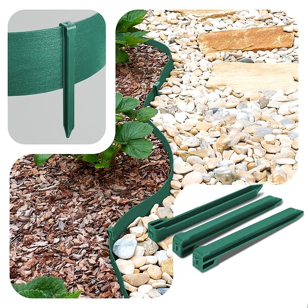 VOUNOT - Bordure de jardin PE flexible 10M x 8 CM avec piquets vert - large