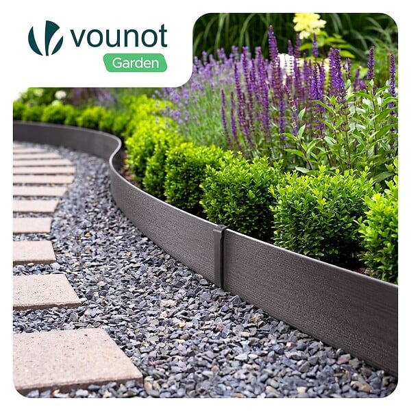 VOUNOT - Bordure de jardin PE haute flexible 10M avec piquets gris - large