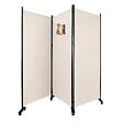 VOUNOT - Paravent interieur separateur avec roue 3 panneaux autoportant pliable 262 x 30 x 180 cm Beige - vignette