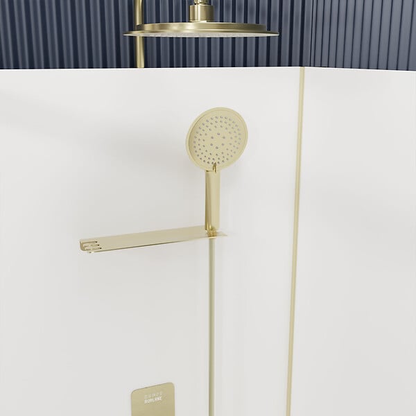 AURLANE - Cabine de douche Rectangle 110x80x206.5/236.5cm Blanche et Profilés Or Brossé - Receveur standard - large
