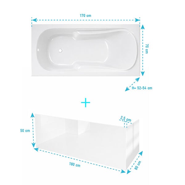 ALLIBERT - Pack Baignoire 170x70cm avec Tabliers recoupables 180cm et 80cm - Blanc Brillant - MAE - large