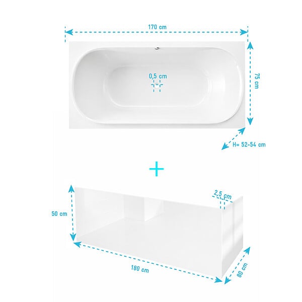 ALLIBERT - Pack Baignoire Duo 170x75cm avec Tabliers recoupables 180cm et 80cm - Blanc Brillant - MAE - large
