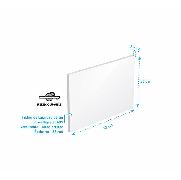 ALLIBERT - Tablier de Baignoire Blanc Brillant 80x50x2.5 cm - Acrylique et ABS - large