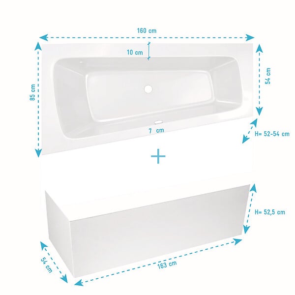 ALLIBERT - Pack Baignoire Asymétrique Droite 160x85x54 cm avec Tablier recoupable - Blanc Brillant - MARINA - large