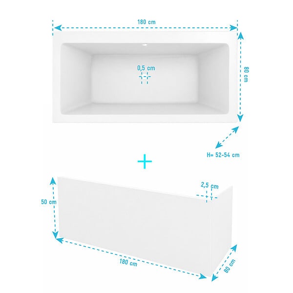 ALLIBERT - Pack Baignoire 180x80cm et 2 Tabliers recoupables - Blanc Mat - Marina Square Duo - large