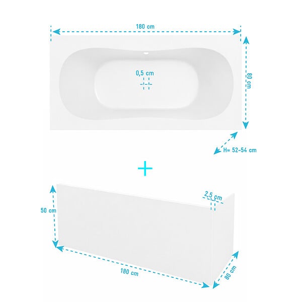 ALLIBERT - Pack Baignoire 180x80cm et 2 Tabliers recoupables - Blanc Mat - Marina Round Duo - large