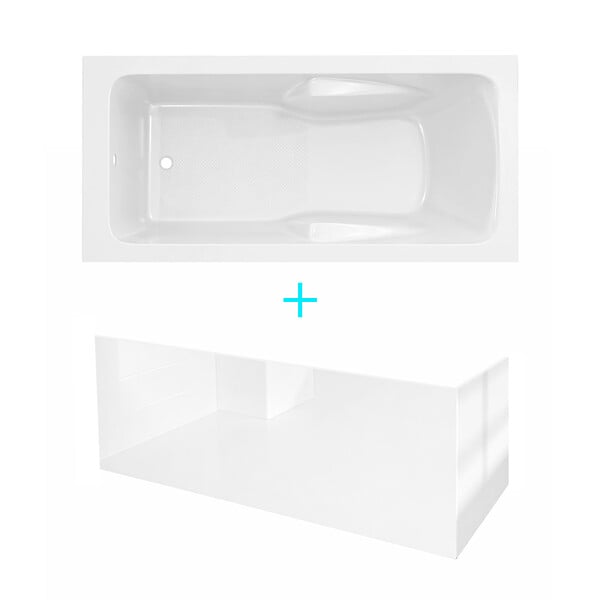 ALLIBERT - Pack Baignoire 180x80cm avec Zone Douche et Tabliers recoupables de 180 et 80cm Blanc Brillant - MAE - large