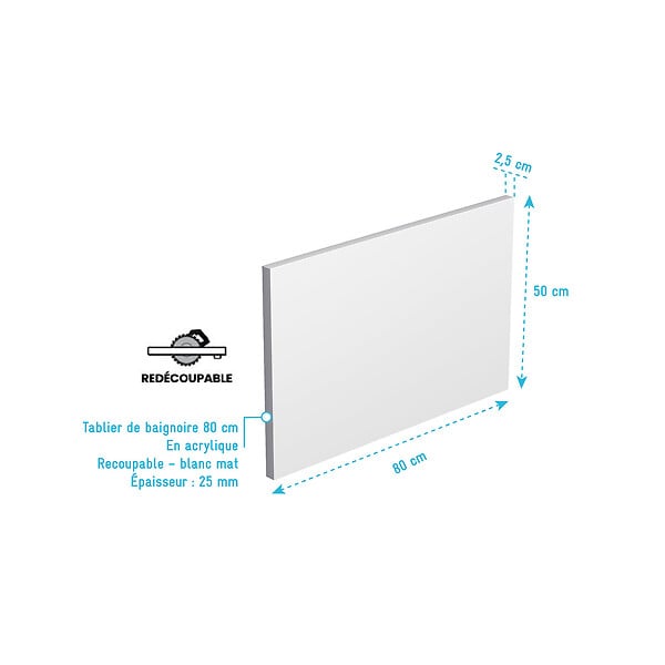 ALLIBERT - Tablier de Baignoire Blanc Mat 80x50x2.5 cm - 100% Acrylique - large