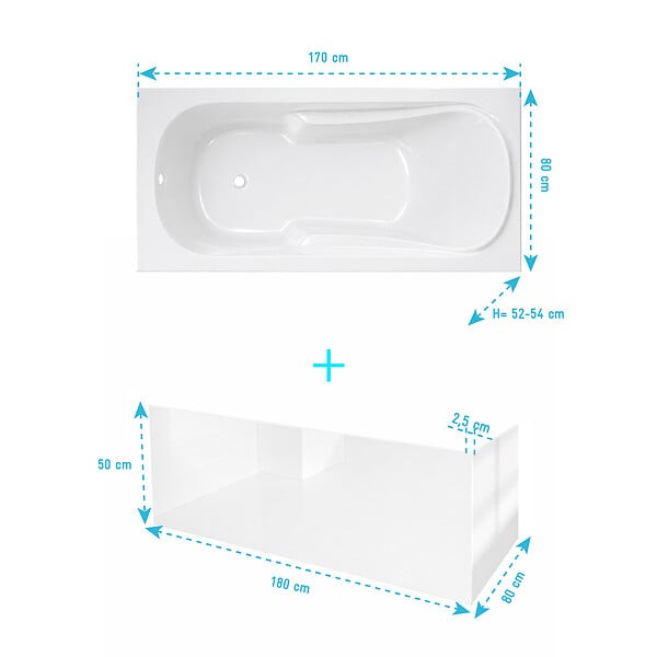 ALLIBERT - Pack Baignoire 170x80cm avec Tabliers recoupables 180cm et 80cm - Blanc Brillant - MAE - large