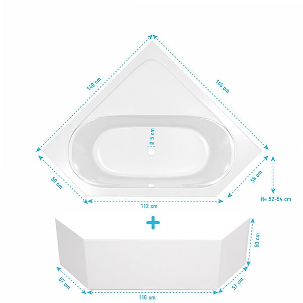 ALLIBERT - Pack Baignoire d'angle 140x140x54 cm avec Tablier recoupable - Blanc Brillant - MARINA - large
