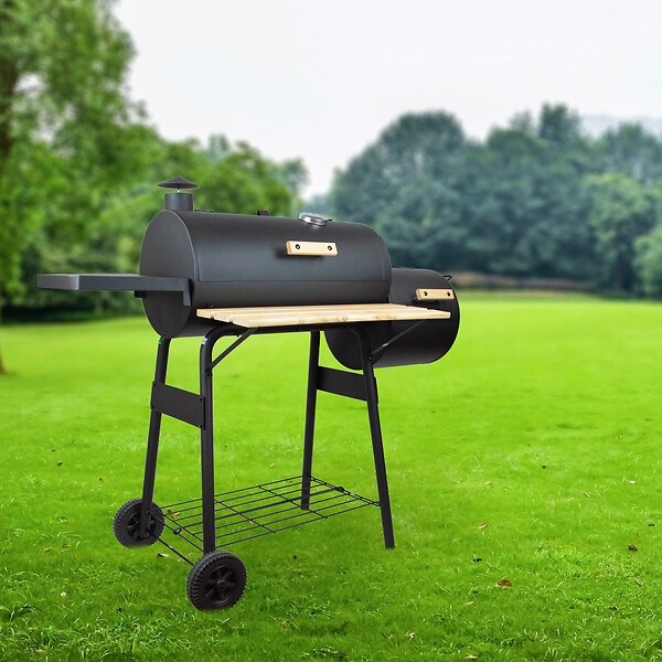 ELEM GARDEN TECHNIC - Barbecue charbon de bois avec roues et thermomètre, surface de cuisson 55x41.6cm - large