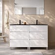 AURLANE - Meuble de salle de bains 120cm Blanc 6 Tiroirs et Vasque Double Céramique Noire - XENOS - vignette