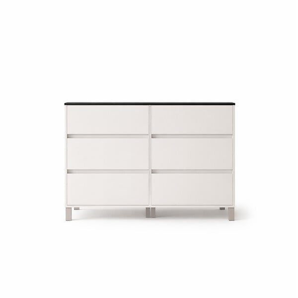 AURLANE - Meuble de salle de bains 120cm Blanc 6 Tiroirs et Vasque Double Céramique Noire - XENOS - large