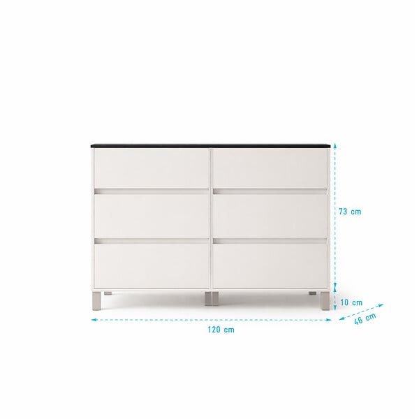 AURLANE - Meuble de salle de bains 120cm Blanc 6 Tiroirs et Vasque Double Céramique Noire - XENOS - large