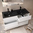 AURLANE - Meuble de salle de bains 120cm Blanc 6 Tiroirs et Vasque Double Céramique Noire - XENOS - vignette