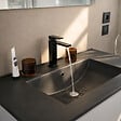 AURLANE - Meuble de salle de bains 80 cm Blanc 3 Tiroirs et Vasque Céramique Noire - XENOS - vignette