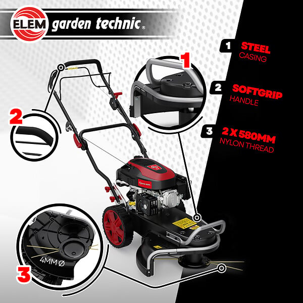 ELEM GARDEN TECHNIC - Débroussailleuse sur roues autotractée 173cc - Diamètre de coupe 56cm - large
