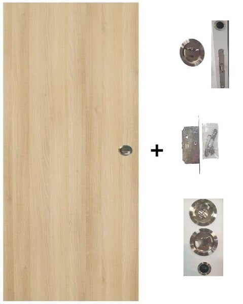 GD MENUISERIES - Porte Coulissante Décor Chêne Naturel Honey Oak  H204 x L93 cm, Serrure a condamnation - large