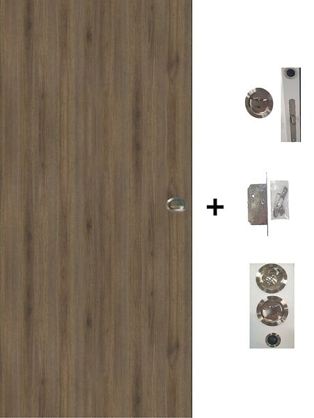 GD MENUISERIES - Porte Coulissante Décor Noyer Light Walnut H204 x L93 cm, Serrure a condamnation - large