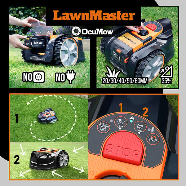 LAWNMASTER - Robot tondeuse autonome 24V sans fil périmétrique - Le robot le plus simple du marché - large