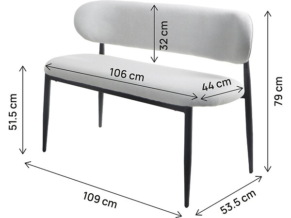 HABITAT ET JARDIN - Banc de salle à manger en tissu - 110 cm - "Sélène" - 3 places - Gris clair et Noir - large