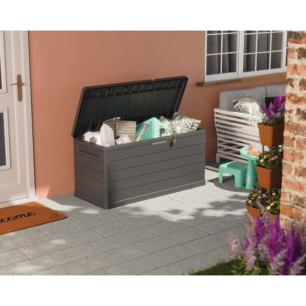 ARTPLAST - Coffre de rangement extérieur 350L - Coffre de Jardin Gris 118.5x52x57cm - Poignées de transport - Résistant à l'eau ArtPlast - large