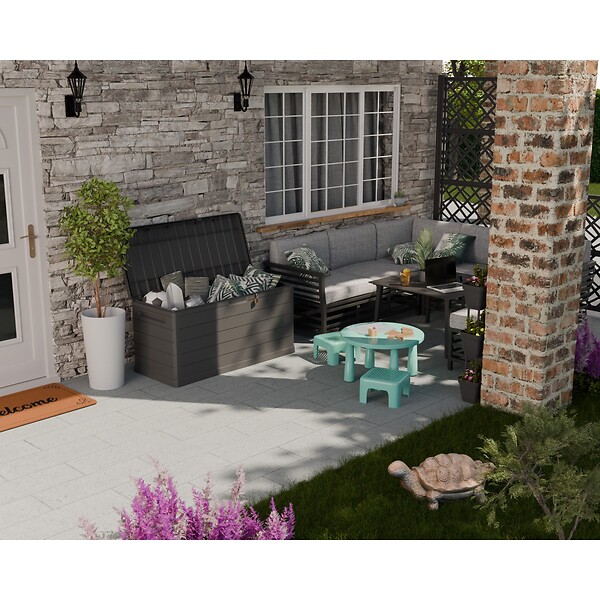 ARTPLAST - Coffre de rangement extérieur 350L - Coffre de Jardin Gris 118.5x52x57cm - Poignées de transport - Résistant à l'eau ArtPlast - large