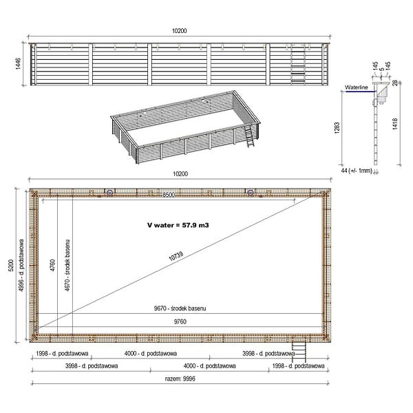 ALTANKA - Piscine hors sol en bois AQUA 10.2 x 5.2 - H.1.45 m, sable, fixations à sceller - BAS7310OSPI3 - large