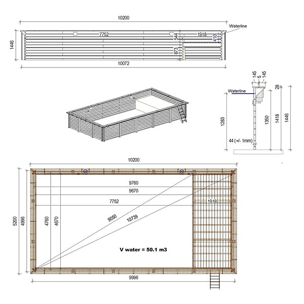 ALTANKA - Piscine hors sol en bois AQUA 10.2 x 5.2 - H.1.45 m avec plage, sable, fixations à sceller - BAS7310OSPI3+PLA310 - large