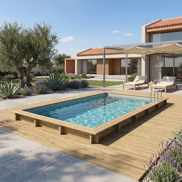 ALTANKA - Piscine hors sol en bois AQUA 10.2 x 5.2 - H.1.45 m, gris clair, fixations à visser - BAS7310OSPL2 - large