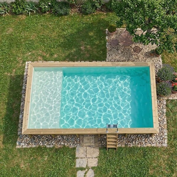 ALTANKA - Piscine hors sol en bois AQUA 10.2 x 5.2 - H.1.45 m avec plage, sable, fixations à visser - BAS7310OSPL3+PLA310 - large