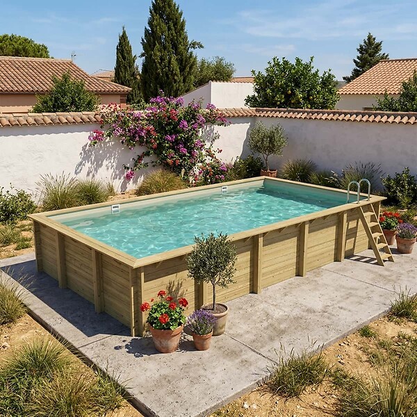 ALTANKA - Piscine hors sol en bois AQUA 10.2 x 5.2 - H.1.45 m, sable, fixations à visser - BAS7310OSPL3 - large