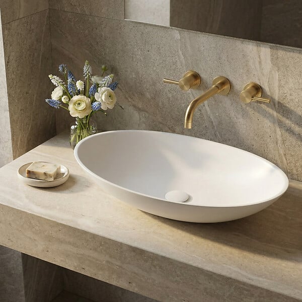 SWISS AQUA TECHNOLOGIES - Set vasque à poser Infinitio 61,5x36 cm sans trop-plein + bonde blanc mat (SATINF61536M-SET_BP) - large