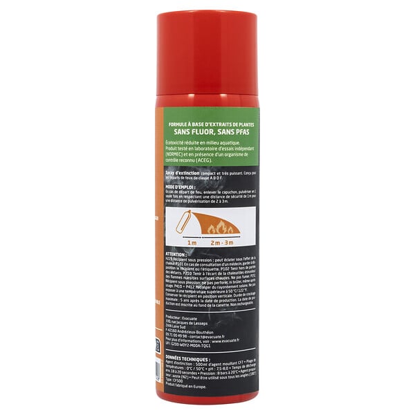 EVACUATE - Spray Extincteur 500 ml –  Multi classes A B D E F - Protection incendie - large