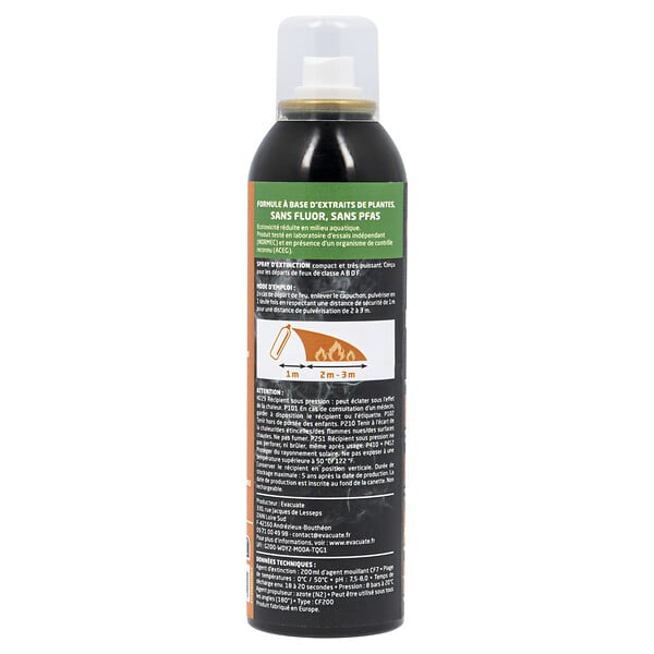 EVACUATE - Spray Extincteur 200 ml –  Multi classes A B D E F - Protection incendie - large