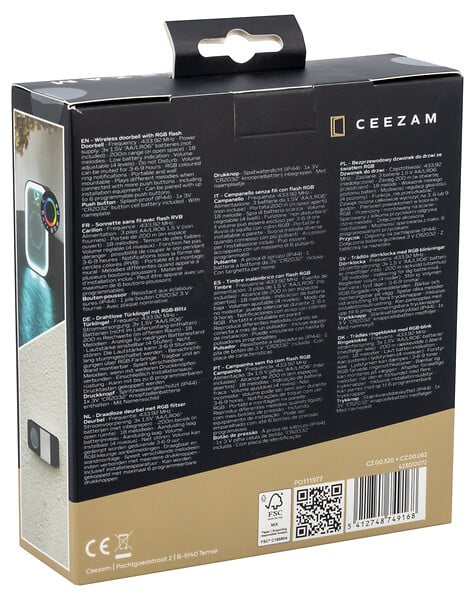 CEEZAM - Sonnette sans fil – volume 4 niveaux, mode silencieux 3 à 9h, 18 mélodies, bouton étanche, anthracite, portée jusqu'à 200m-CEEZAM - large