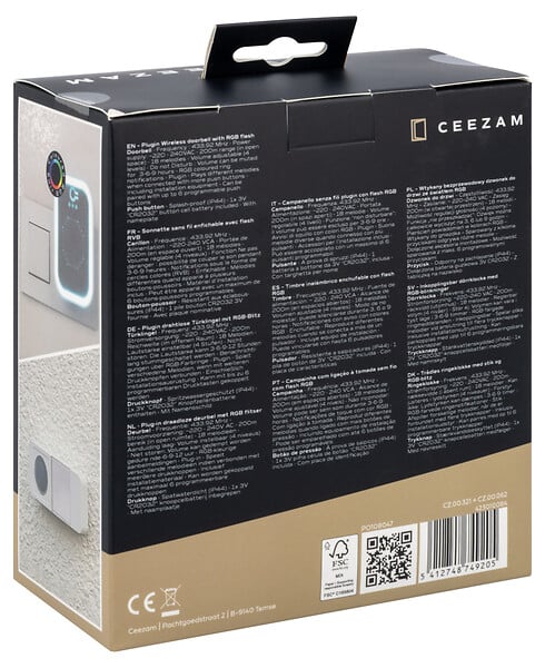 CEEZAM - Sonnette sans fil 200 m – volume 4 niveaux, mode silencieux 3 à 9 h, 18 mélodies, bouton étanche, blanc, portée jusqu'à 200m-CEEZAM - large