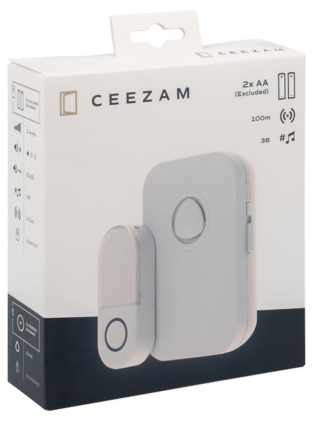 CEEZAM - Sonnette sans fil – Carillon 80 dB, 38 mélodies, bouton étanche, blanc - large