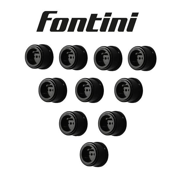 FONTINI - Lot de 10 prises avec terre Garby Colonial – Porcelaine noire  – Design rétro élégant – Installation encastrée-FONTINI - large