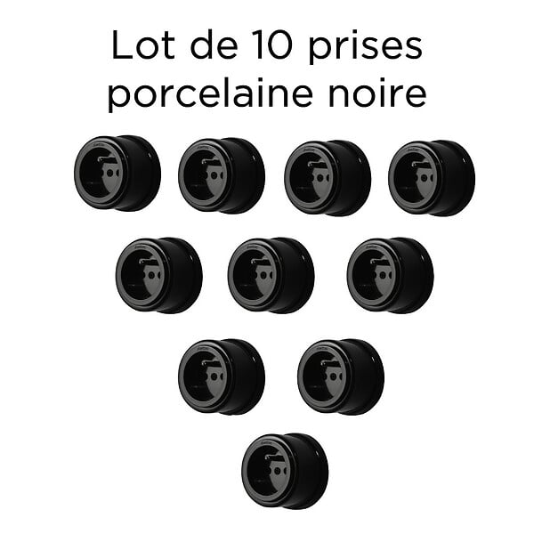 FONTINI - Lot de 10 prises avec terre Garby Colonial – Porcelaine noire  – Design rétro élégant – Installation encastrée-FONTINI - large