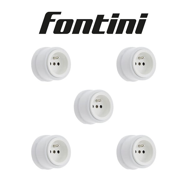 FONTINI - Lot de 5 Prises Garby – Prises Murales Intérieures Plastique Blanc – 16A / 250V – Pose en Saillie – Fabrication Européenne-FONTINI - large