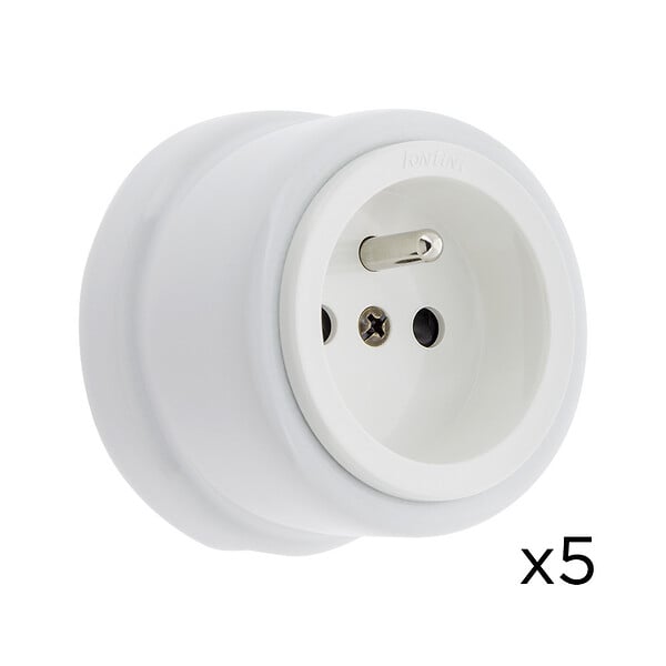 FONTINI - Lot de 5 Prises Garby – Prises Murales Intérieures Plastique Blanc – 16A / 250V – Pose en Saillie – Fabrication Européenne-FONTINI - large