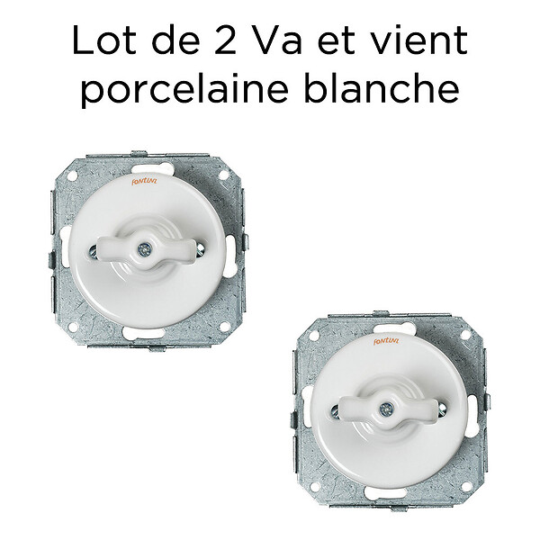 FONTINI - Lot de 2 Interrupteurs Va-et-Vient FONTINI Garby Colonial – Rétro en Porcelaine Blanche – Style Vintage, Installation Encastrable-FONTINI - large