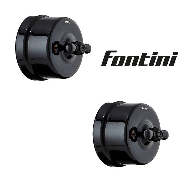 FONTINI - Lot de 2 Interrupteurs Va-et-Vient FONTINI Garby Colonial – Rétro en Porcelaine Noire – Style Vintage, Installation Encastrable-FONTINI - large