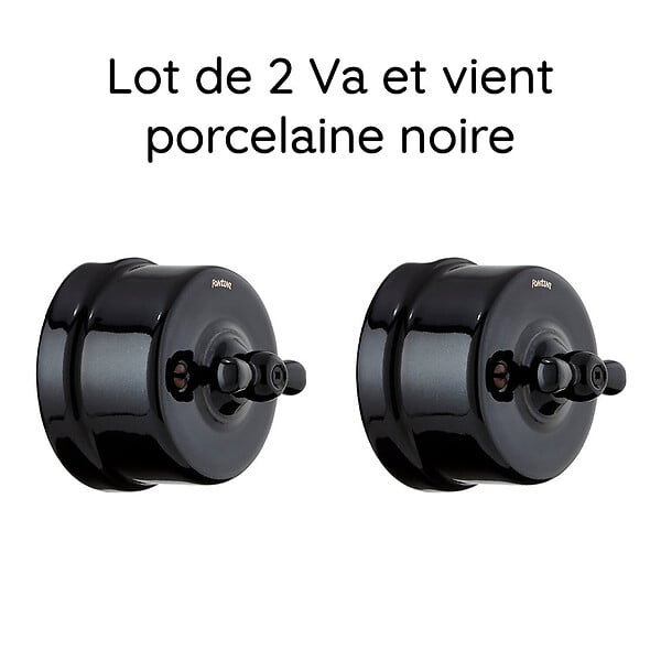 FONTINI - Lot de 2 Interrupteurs Va-et-Vient FONTINI Garby Colonial – Rétro en Porcelaine Noire – Style Vintage, Installation Encastrable-FONTINI - large