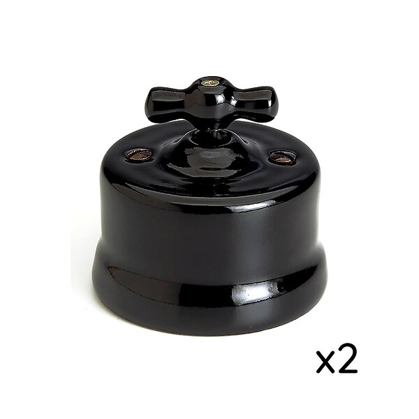 FONTINI - Lot de 2 Interrupteurs Va-et-Vient FONTINI Garby Colonial – Rétro en Porcelaine Noire – Style Vintage, Installation Encastrable-FONTINI - large