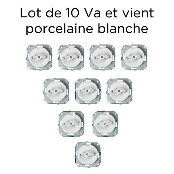 FONTINI - Lot de 10 Interrupteurs Va-et-Vient FONTINI Garby Colonial – Rétro en Porcelaine Blanche – Style Vintage, Installation Encastrable-FONTINI - large