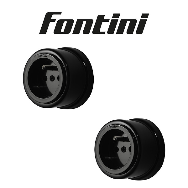 FONTINI - Lot de 2 prises avec terre Garby Colonial – Porcelaine noire  – Design rétro élégant – Installation encastrée-FONTINI - large