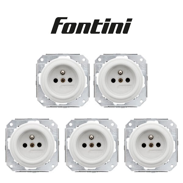 FONTINI - Lot de 5 prises Garby Colonial – Porcelaine blanche – Installation encastrée-FONTINI - large