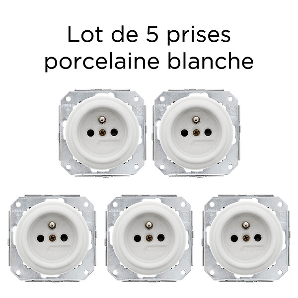 FONTINI - Lot de 5 prises Garby Colonial – Porcelaine blanche – Installation encastrée-FONTINI - large